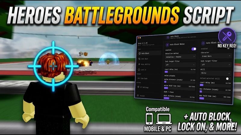 Heroes Battlegrounds Script, Auto Block, Lock On, Mobile