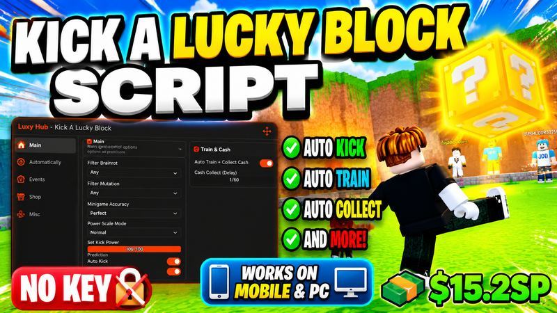 Kick A Lucky Block Script - Luxy Hub - No Key 2026